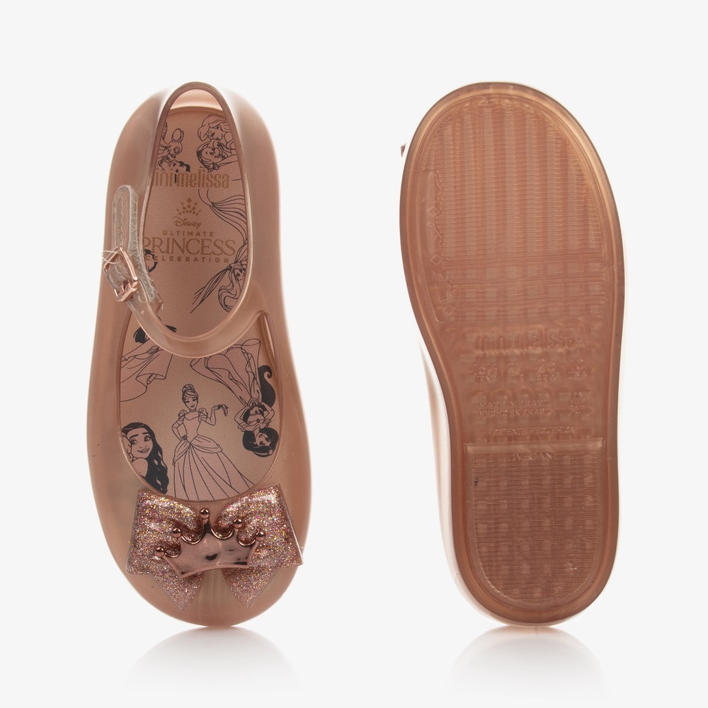 Mini Melissa rose gold jelly shoes with Disney princess crowns on the toe sz 10‎